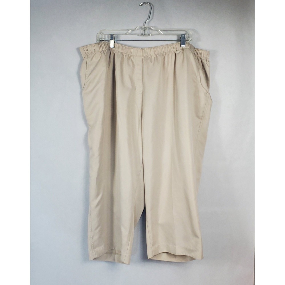 Alia Womens 24W Tan Pull On Elastic Waist Cropped Pants Straight Leg Pockets